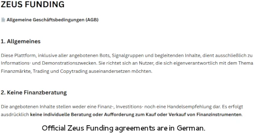 Tyska villkor för Zeus Funding, informations- och demonstrationssyfte