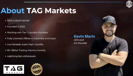 About TAG Markets-slide med Kevin Marin som CEO and Co-Founder